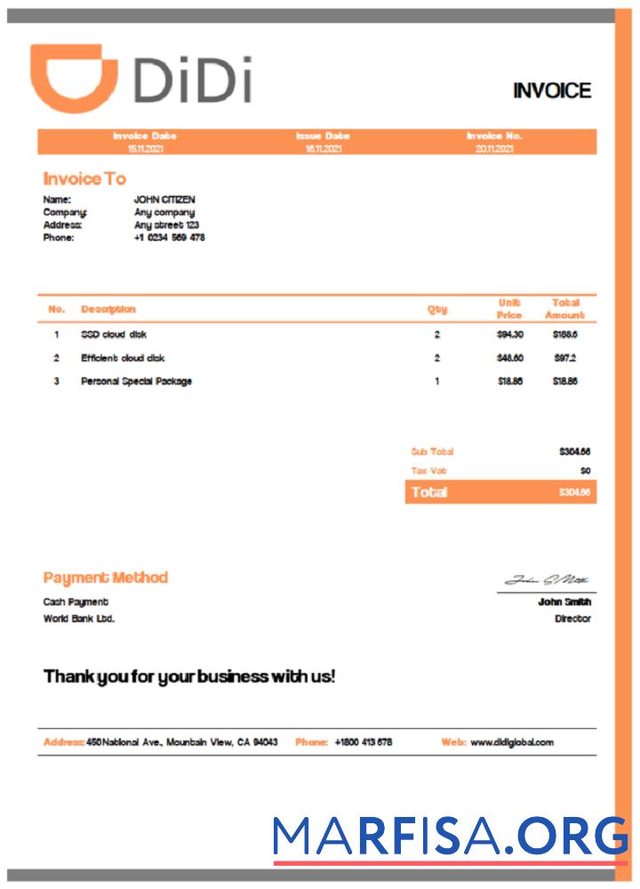 Printable USA Didi Chuxing invoice template